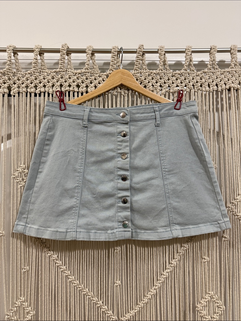 Forever 21 Light Blue Button-Front A-Line Mini Skirt — Size 31